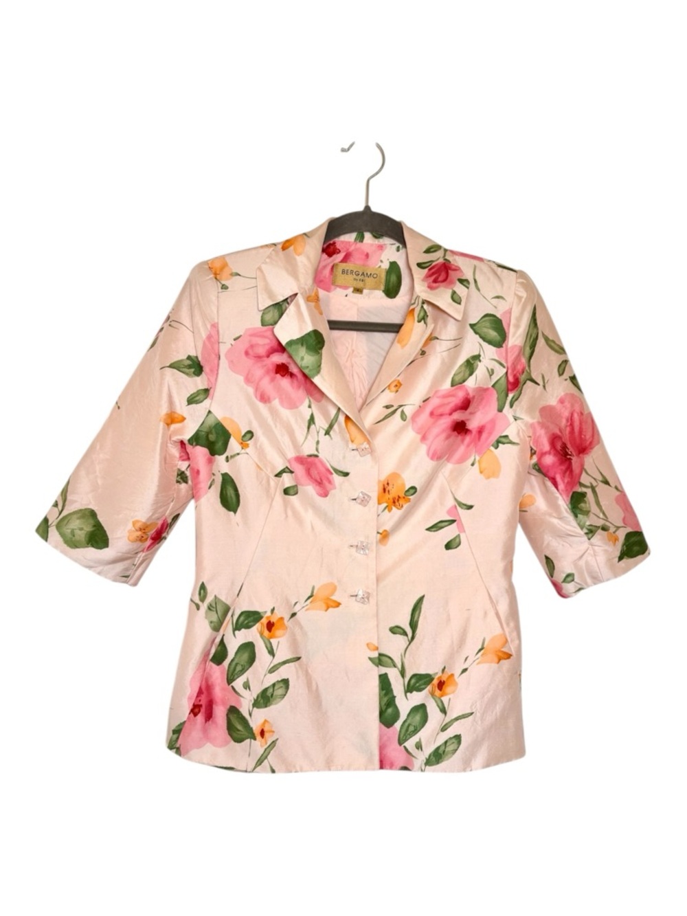 Bergamo Pink Floral 100% Silk Blouse Jacket Romantic Y2K Size 6